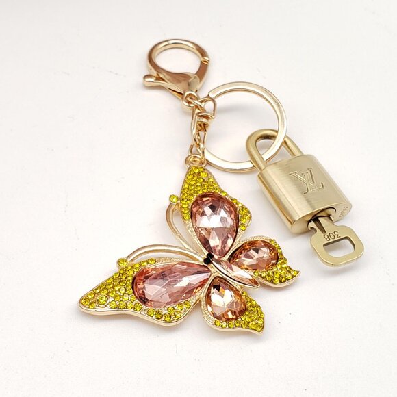 Authentic Louis Vuitton Lock & Key w/ Unbranded Butterfly Charm Keychain 090925 - Picture 7 of 9